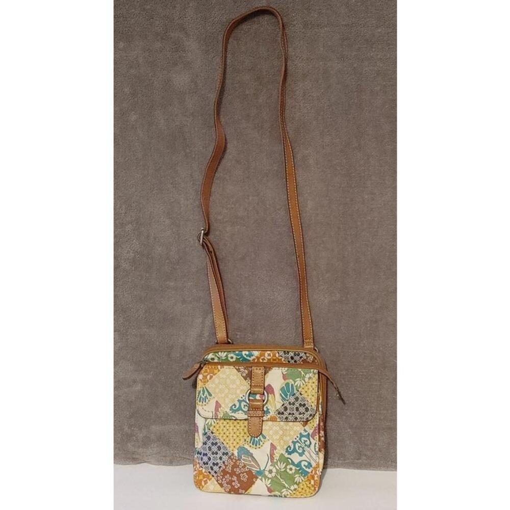 Fossil Crosstown Crossbody Bag Patchwork Leather Boho Multicolor Print